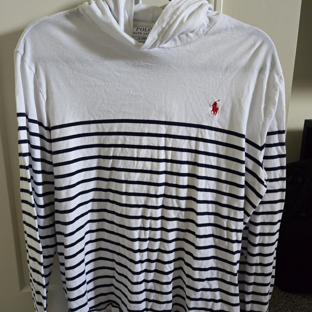 Polo Ralph Lauren White and Navy Striped Hoodie